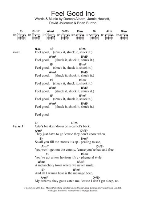 feel good inc chords|feel good inc chord progression.